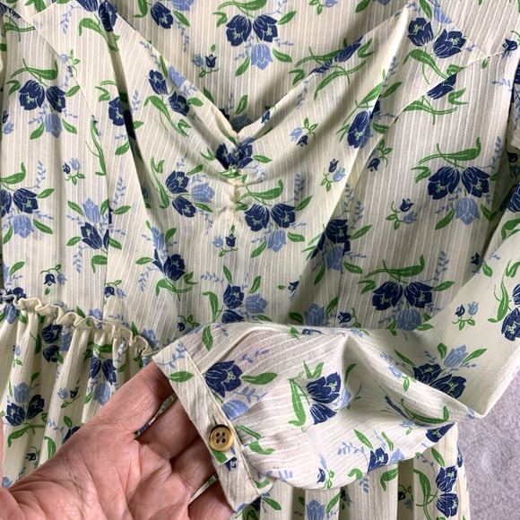 Womens‎ Milkmaid Floral Tiered Ruffle Midi Dress Sz Cottage Prairie Romantic - Picture 3 of 16